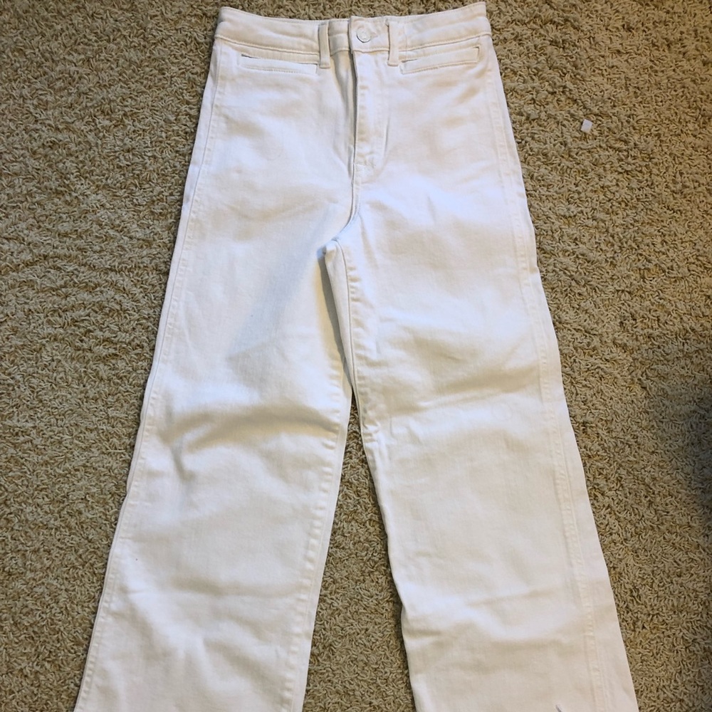 H&M white High waisted wide leg jeans